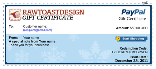 gift certificate rawtoastdesign